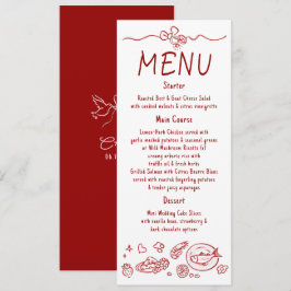 Whimsical Funky Decor Handwritten Red Wedding Menu Meny