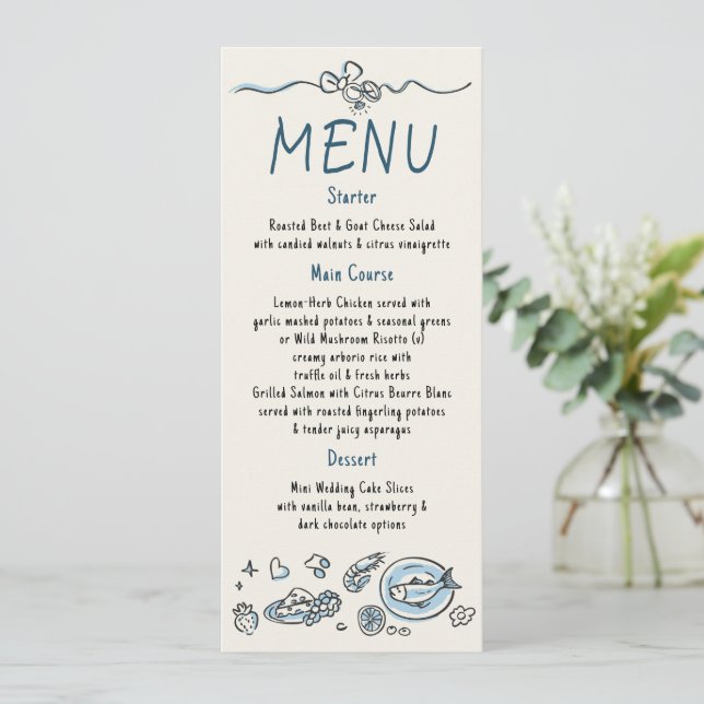 Whimsical Funky Decor Handwritten Wedding Menu Meny (Stående Fram)