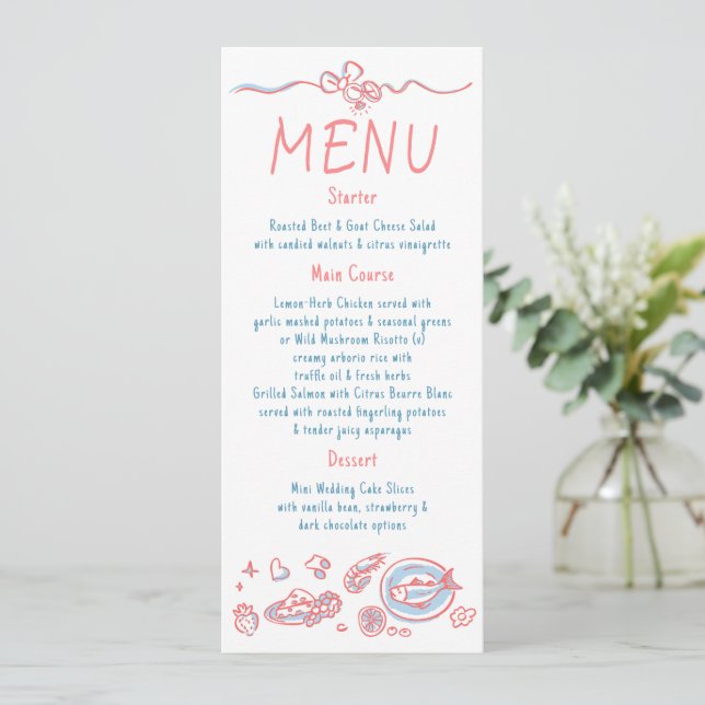 Whimsical Funky Decor Handwritten Wedding Menu Meny (Stående Fram)