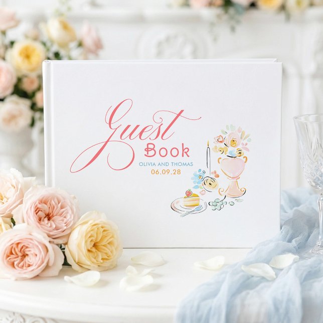Whimsical Funky Floral Quirky Hand Drawn Wedding Gästböcker (Whimsical Floral Pastel Wedding Guest Book)
