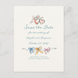 Whimsical Funky Hand Drawn Bows Save The Date Meddelande Vykort