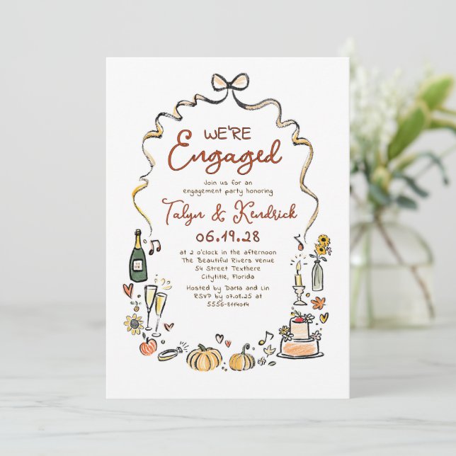Whimsical Funky Hand Drawn Fall Engagement Party Inbjudningar (Stående Fram)