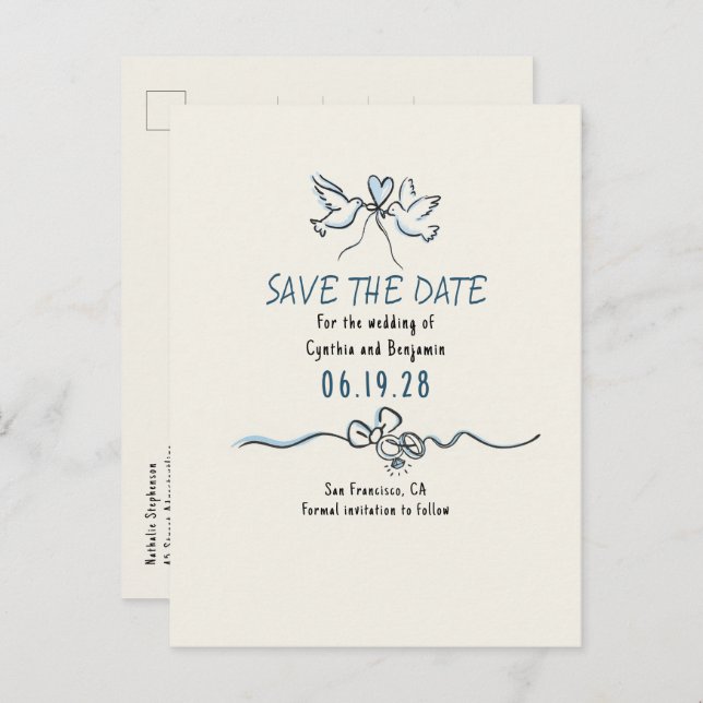 Whimsical Funky Hand Drawn Save The Date Meddelande Vykort (Fram/baksida)
