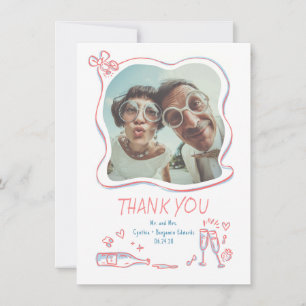 Whimsical Funky Hand plockade Bröllop Photo Tack Kort