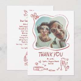 Whimsical Funky Handritad Bröllopsfoto Tack Kort