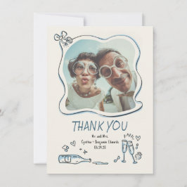 Whimsical Funky Handritad Bröllopsfoto Tack Kort