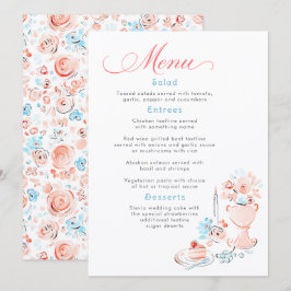 Whimsical Funky Handritad Dammtorblue Bröllopsmeny Meny
