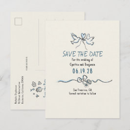 Whimsical Funky Handritad Save The Date Meddelande Vykort