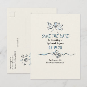 Whimsical Funky Handritad Save The Date Meddelande Vykort