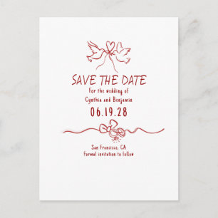 Whimsical Funky Handritad Save The Date Meddelande Vykort