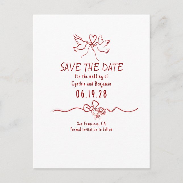Whimsical Funky Handritad Save The Date Meddelande Vykort (Framsida)