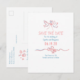 Whimsical Funky Handritad Spara Datum Meddelande Vykort