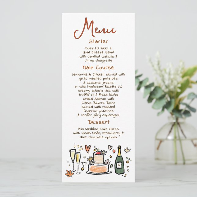 Whimsical Funky Handwritten Fall Wedding Menu Meny (Stående Fram)