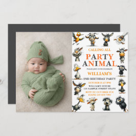 Whimsical Funny Animals 2nd Birthday Party Inbjudningar