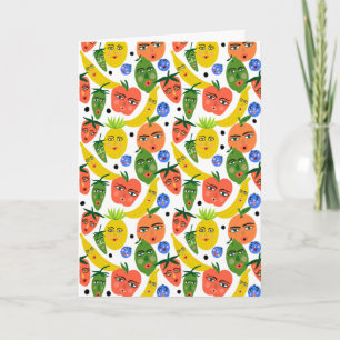 Whimsical Funny Fruit Salad Mönster Kort