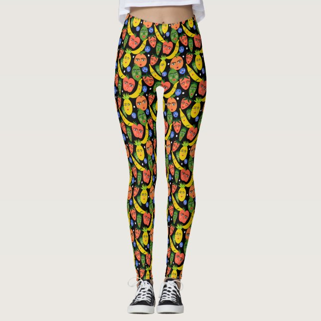 Whimsical Funny Fruit Salad Mönster Leggings (Framsida)