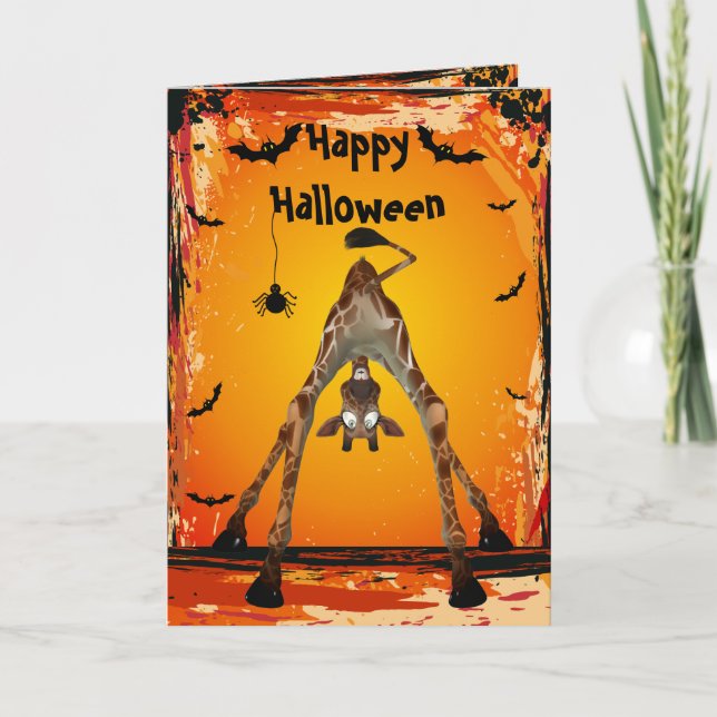Whimsical Funny Giraffe Halloween Card Kort (Framsida)