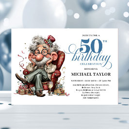 Whimsical Funny Man 50 Party Milestone Invitation Inbjudningar