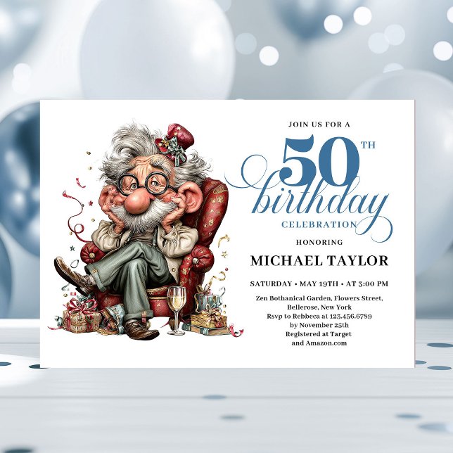 Whimsical Funny Man 50 Party Milestone Invitation Inbjudningar (Whimsical Funny Man 50 Party Milestone Invitation)