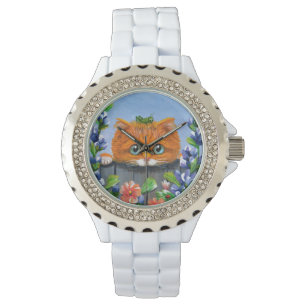 Whimsical Funny Orange Tabby katt Creationarts Armbandsur