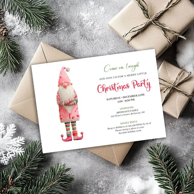 Whimsical Funny Pink Santa Festive Party Invites Inbjudningar (Whimsical Funny Pink Santa Festive Party Invitation)