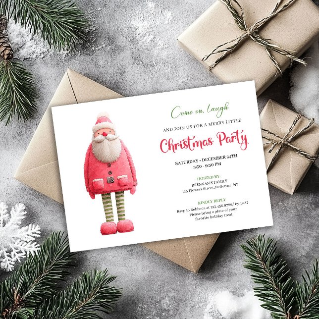 Whimsical Funny Pink Santa Modern Xmas Card Inbjudningar (Whimsical Funny Pink Santa Modern Xmas Card)