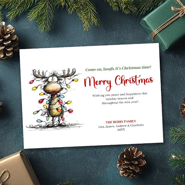 Whimsical Funny Reindeer Christmas Greeting Card Julkort (Whimsical Funny Reindeer Christmas Greeting Card)