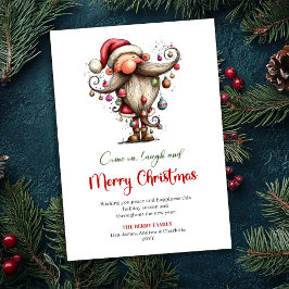 Whimsical Funny Santa Classic Red Green Greeting Julkort