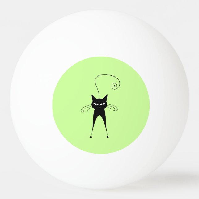 Whimsical Funny trendig black cat Pingisboll (Framsidan)