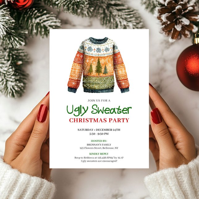 Whimsical Funny Ugly Sweater Holiday Design Inbjudningar (Whimsical Funny Ugly Sweater Holiday Design)