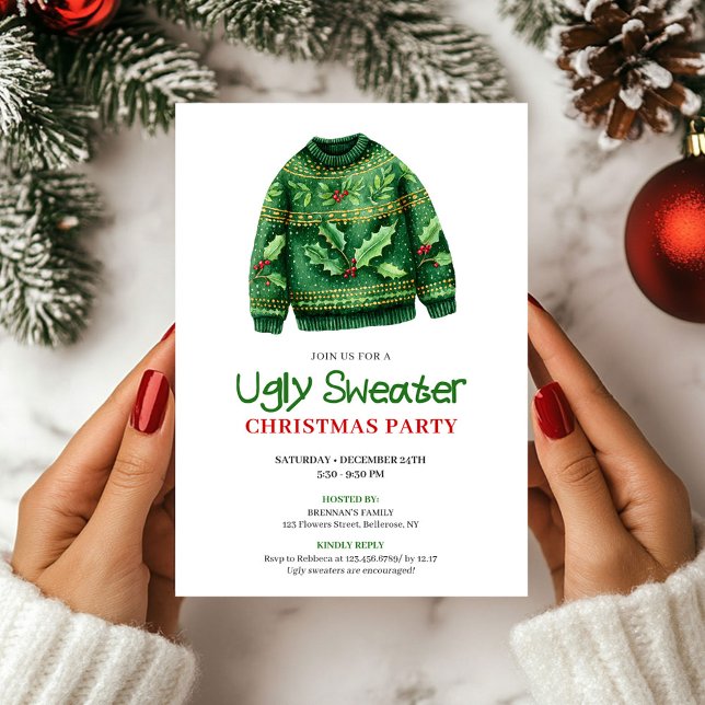 Whimsical Funny Ugly Sweater Holiday Invite Inbjudningar (Whimsical Funny Ugly Sweater Holiday Invite)