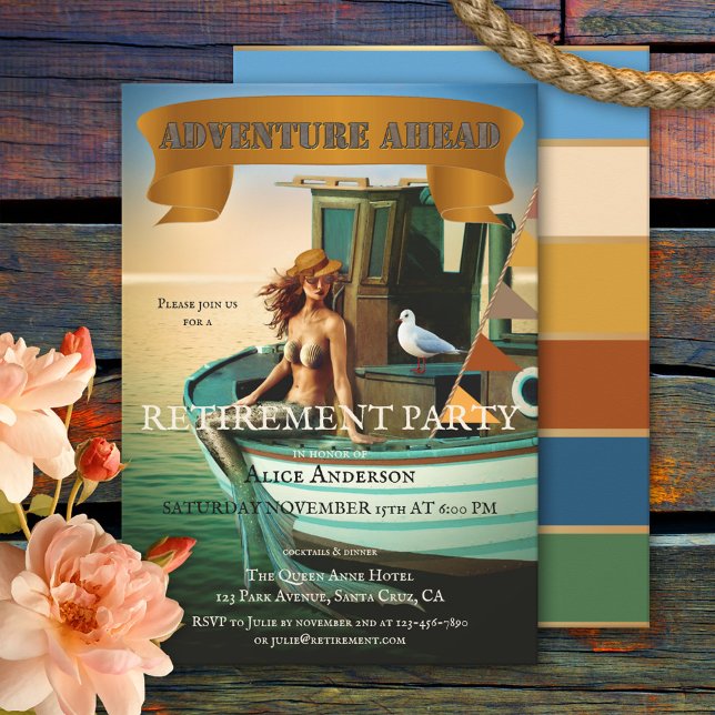 Whimsical Funny Vintage Sjöjungfru Pension Inbjudningar (Skapare uppladdad)