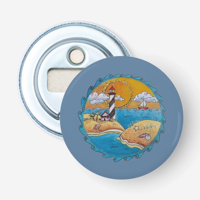 Whimsical fyr strand scen kust folkkonst  flasköppnare (Framsidan)