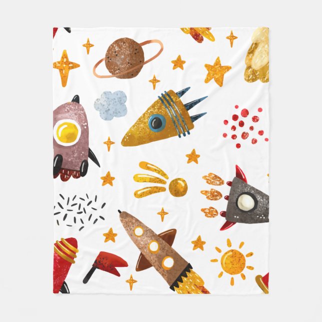 Whimsical Galaxy Rocket Space Pattern Baby Blanket Fleecefilt (Framsidan)