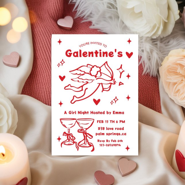 Whimsical Galentines Valentines girls  Party Inbjudningar (Skapare uppladdad)
