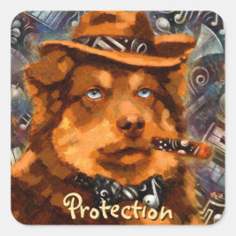 Whimsical Gangster Hund Retro Noir Blåögd Konst Fyrkantigt Klistermärke