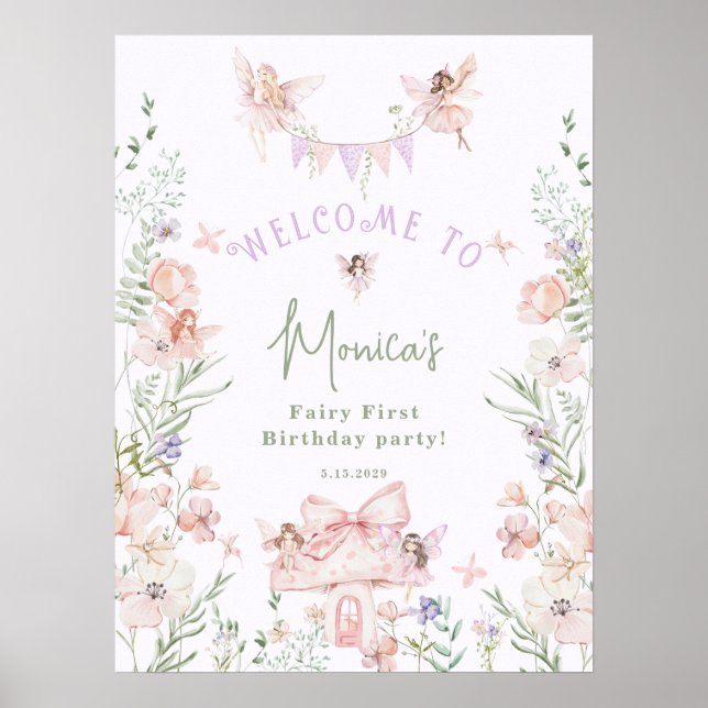 Whimsical garden Fairy First Birthday Welcome Poster (Framsidan)