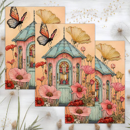WHIMSICAL GARDEN FAIRY HOUSE DECOUPAGE