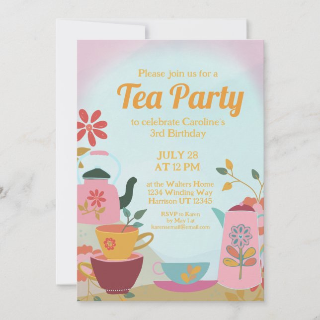 Whimsical Garden Fairytale Tea Party Girl Birthday Inbjudningar (Framsida)