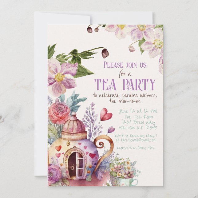 Whimsical Garden Fairytale Tea Party Shower Inbjudningar (Framsida)
