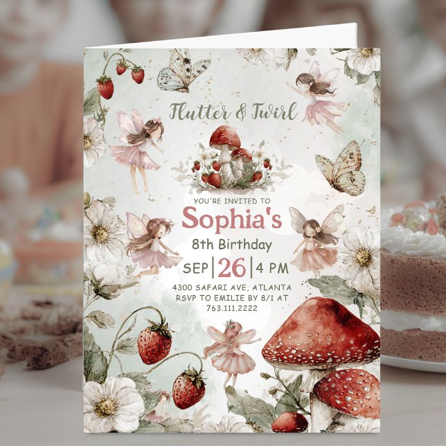 whimsical garden flutter and twirl folded birthday inbjudan (Skapare uppladdad)