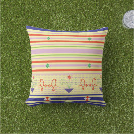 Whimsical Garden: Folk-Art Bird & Striped Pastel Kudde