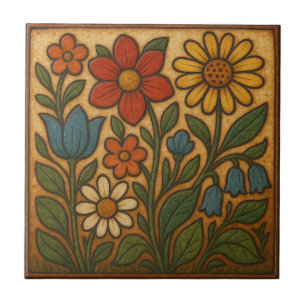 Whimsical Garden Folk Art Kakelplatta