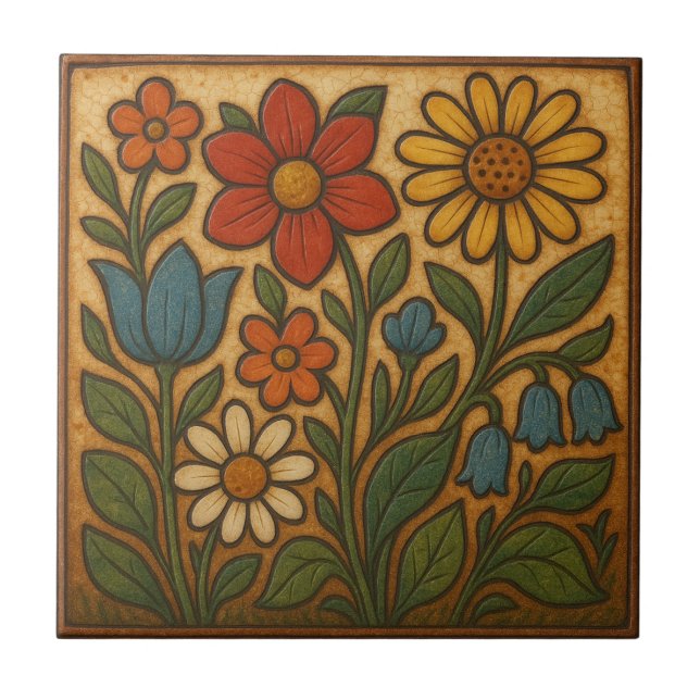 Whimsical Garden Folk Art Kakelplatta (Framsidan)