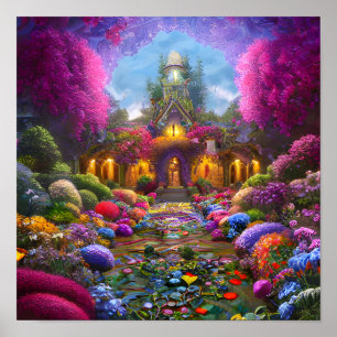 Whimsical Garden fylld med blommor Poster