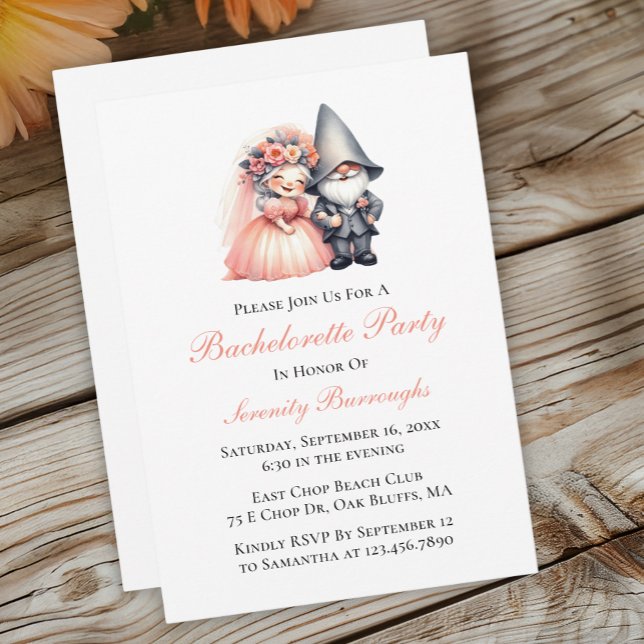Whimsical Garden Gnome Orange Bachelorette Inbjudningar (Skapare uppladdad)