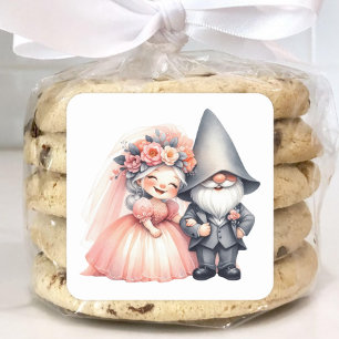 Whimsical Garden Gnome Romantic Fairytale Bröllop Fyrkantigt Klistermärke