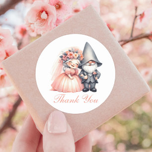 Whimsical Garden Gnome Rustic Bröllop Tack Runt Klistermärke