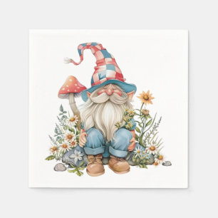 Whimsical Garden Gnome Wildblommor Blommigt Sommar Pappersservett