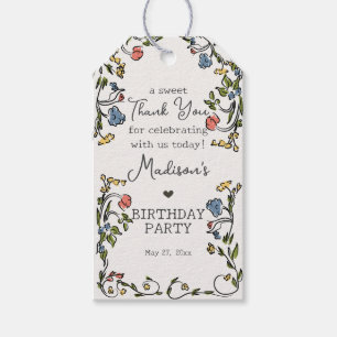 Whimsical Garden Party Doodle Blommigt Birthday Presentetikett